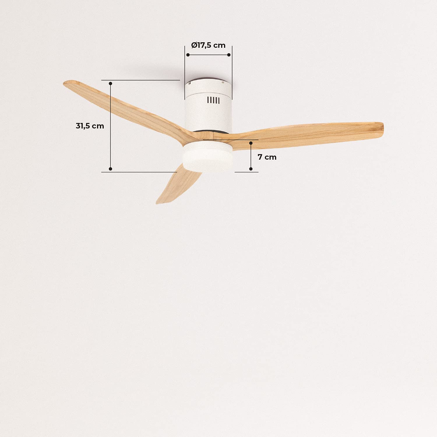 CREATE / WINDCALM M/Deckenventilator ABS mit Beleuchtung Weiß Hellesholzflügel-Optik mit Fernbedienung / 40W, Leise, Ø132cm, 6 Geschwindigkeiten, Timer, DC-Motor, Sommer-Winterbetrieb