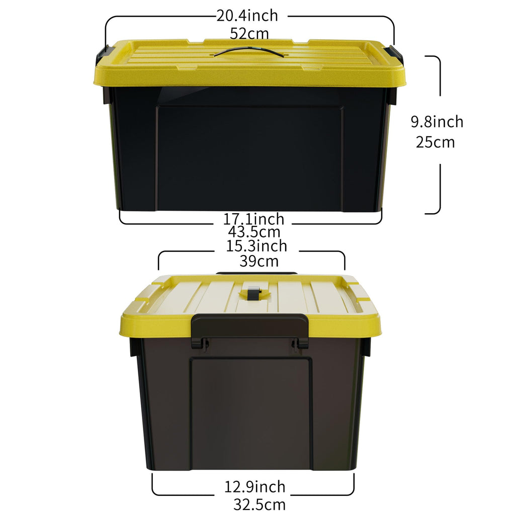 Cetomo 35L*4 Aufbewahrungsboxen, Kunststoffboxen mit Deckeln, Griffen und Schnappverschlüssen für Werkzeuge, Garage, Langlebig, Stapelbar, Ineinander Schachtelbar, Schwarz und Gelb, 35L (4er Pack)