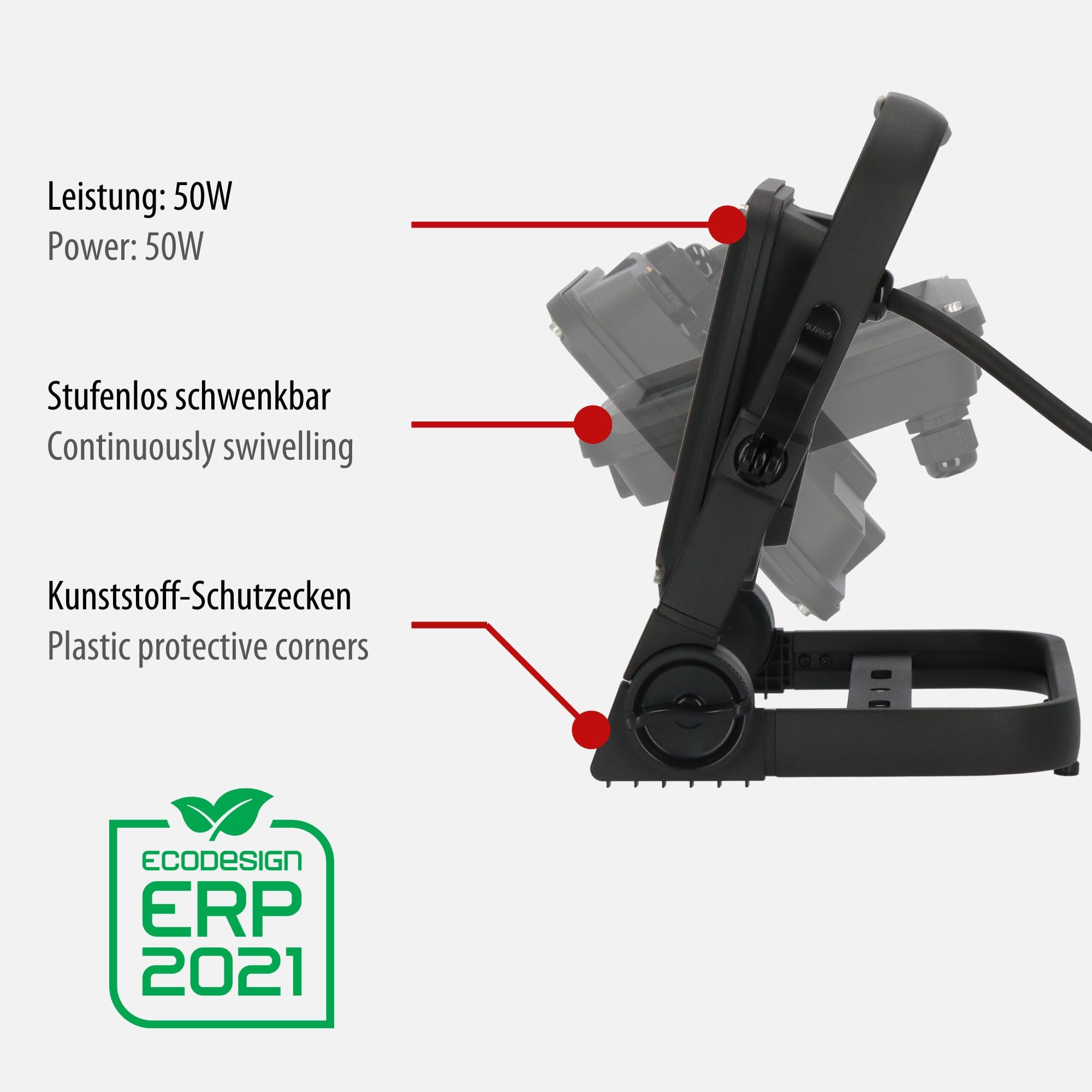 Brennenstuhl LED Baustrahler JARO 7060 M (50W, 5800lm, 6500K, IP65, 5m Kabel, dimmbar, LED Arbeitsstrahler mit Schnellspannverschluss)