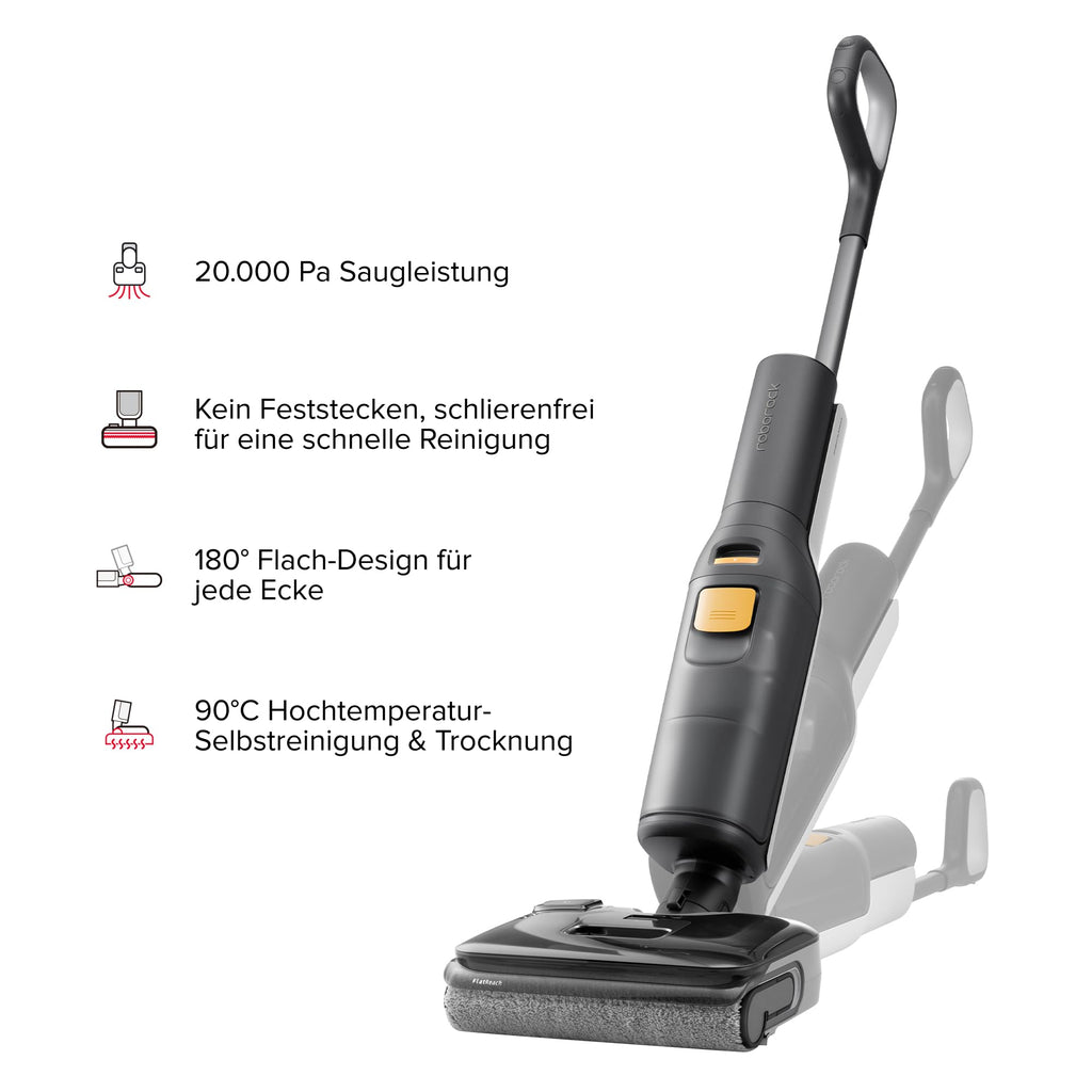 roborock F25 BX Nass Trockensauger, 180° Flach absenkbar, Kabelloser Staubsauger und Mopp in einem mit 20.000 Pa, 90°C Heißluft-Schnelltrocknen & Hochtemperatur-Selbstreinigung, kein Verheddern