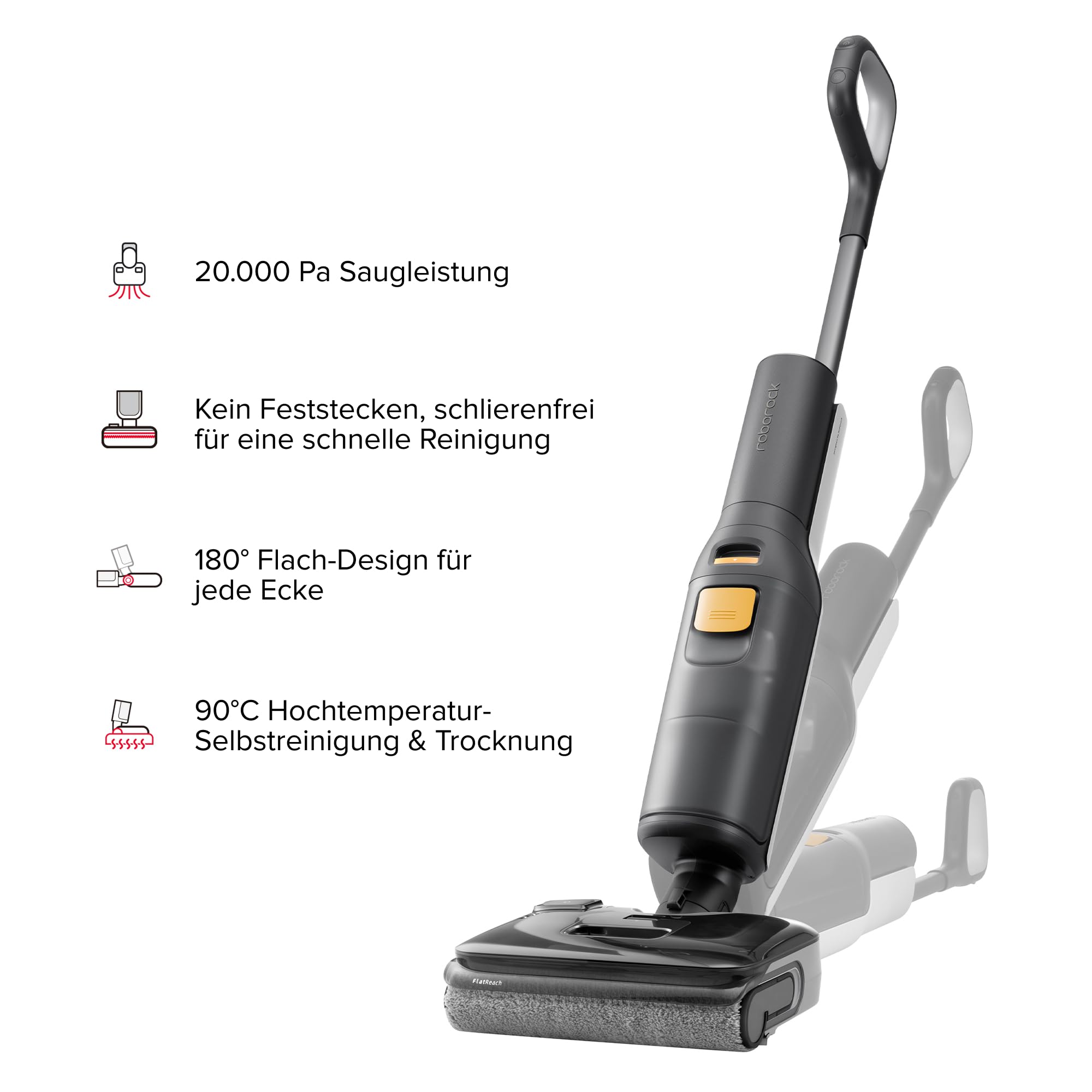 roborock F25 BX Nass Trockensauger, 180° Flach absenkbar, Kabelloser Staubsauger und Mopp in einem mit 20.000 Pa, 90°C Heißluft-Schnelltrocknen & Hochtemperatur-Selbstreinigung, kein Verheddern