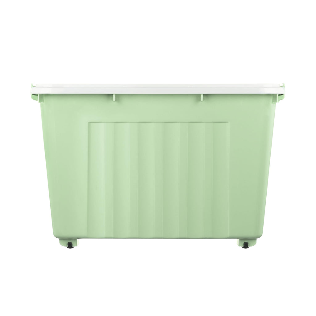 Cetomo 55L*4 Aufbewahrungsboxen, Rillen-verstärkte Kunststoffboxen mit Rollen & Deckeln, Stapelbare Aufbewahrungskiste, Ordnungsboxen für Zuhause und Büro, PP, Grün, 55L (4er Pack)