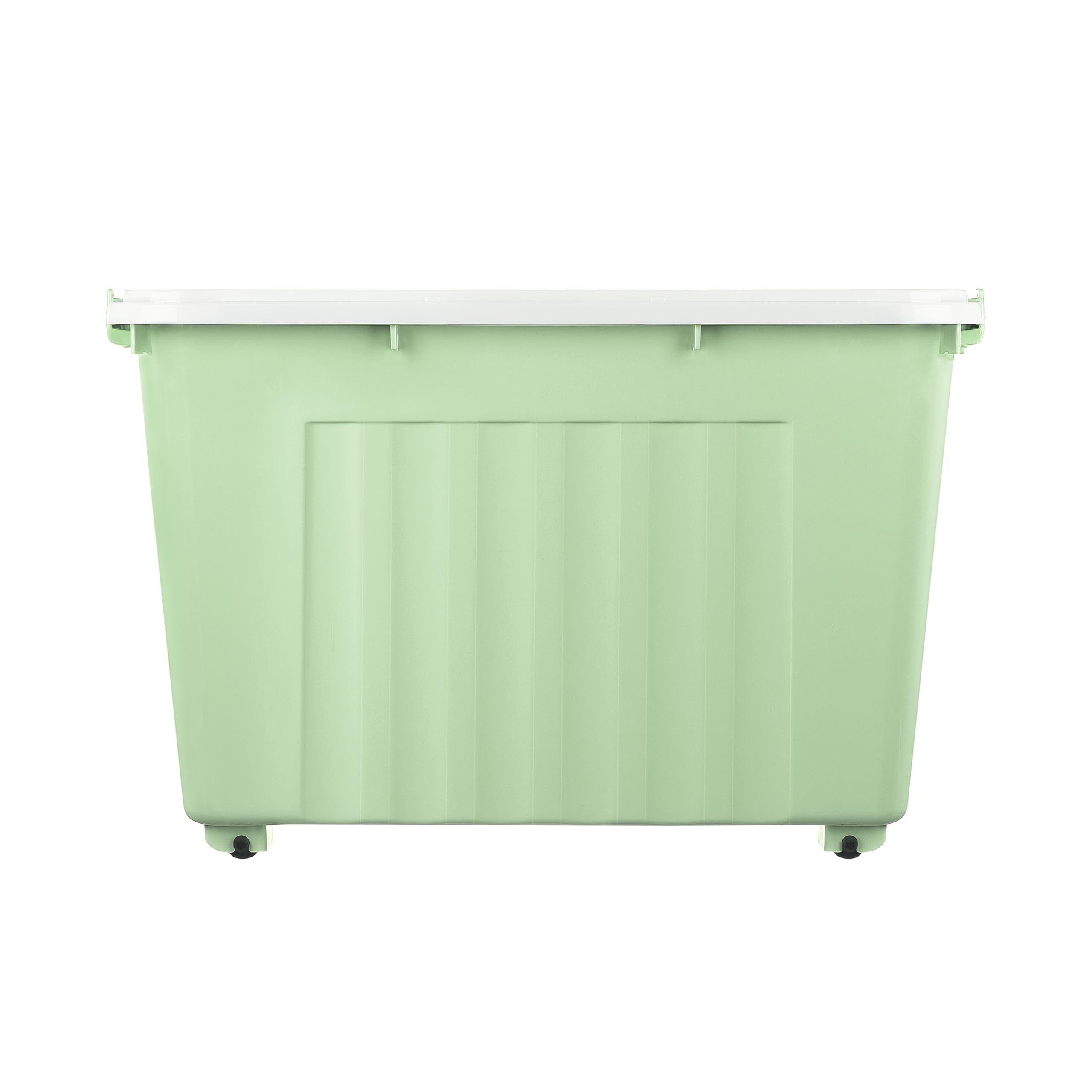 Cetomo 55L*4 Aufbewahrungsboxen, Rillen-verstärkte Kunststoffboxen mit Rollen & Deckeln, Stapelbare Aufbewahrungskiste, Ordnungsboxen für Zuhause und Büro, PP, Grün, 55L (4er Pack)