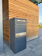 Metzler Paketbox, Briefkasten mit großem Paketfach in Anthrazit, personalisierte Paketbox für draußen, Standbriefkasten mit Paketfach, Paketkasten, Postbox mit Gravur, rostfrei und massiv - Bispo 2