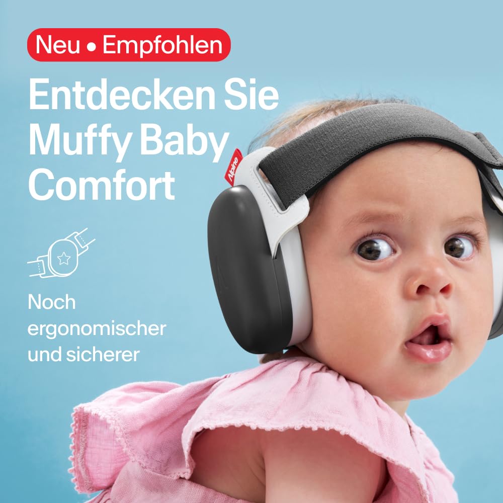 Alpine Muffy Baby Klassik - Gehörschutz für Babys - Verstellbares ANTI-SLIP-Kopfband bis 36 Monate - In Deutschland auf Sicherheit getestet - Lärmschutz Kopfhörer verhindert Gehörschäden, Schwarz