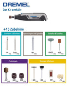 Dremel Lite 7760 Akku Multifunktionswerkzeug 3.6V, Set mit 15 Zubehörteilen, Variable Drehzal 8.000-25.000 U/min - zum Schnitzen, Gravieren, Schleifen, Schärfen, Reinigen, Polieren, Schmirgeln