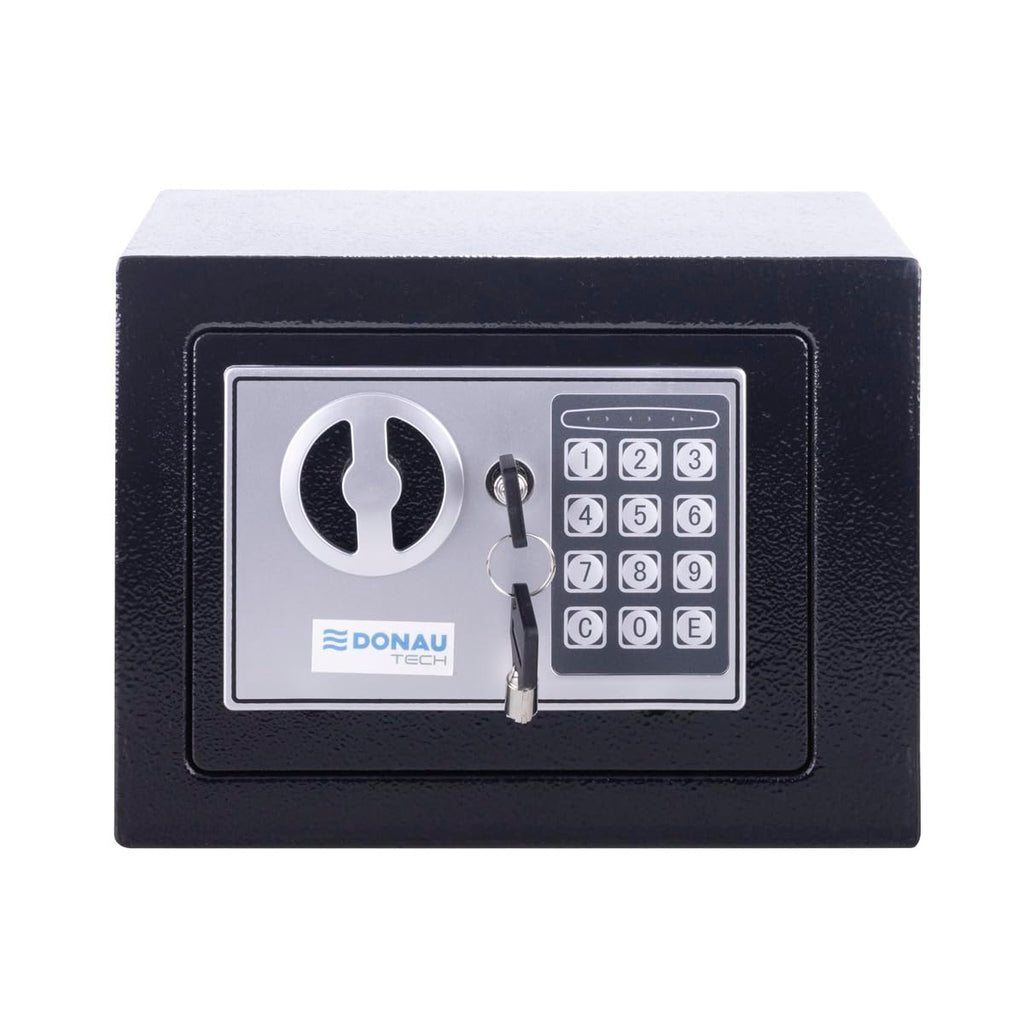 DONAU TECH Digitaler Mini Tresor 4,6L / 23 x 17 x 17 cm/Manuell-digitaler Elektronischer Safe Klein Möbeltresor/mit Digitaler Passwort & 2 Sicherheitsschlüssel Tresor/Schwarz