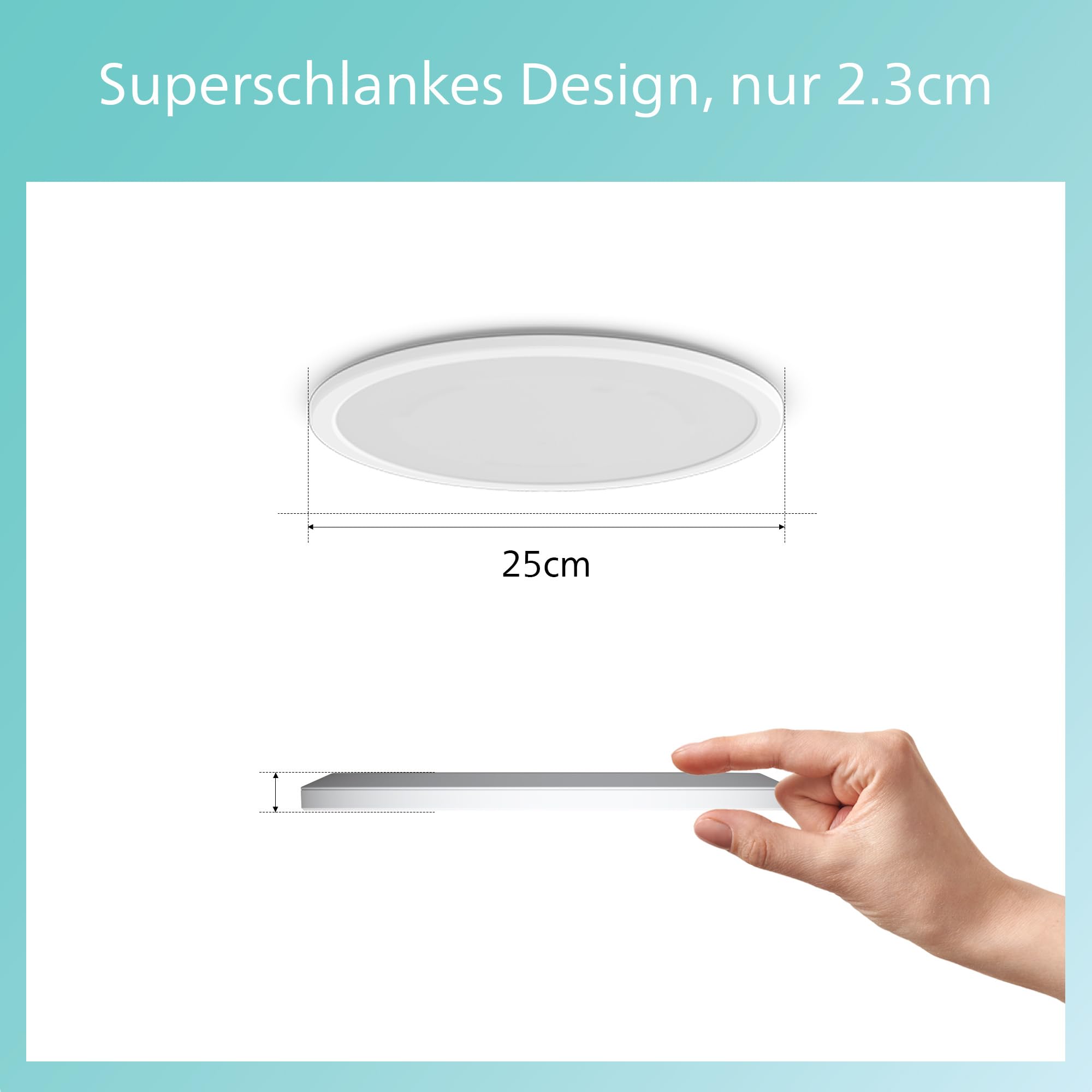 Philips LED Badezimmer Deckenleuchte Superslim (15 W), 3 Lichteinstellungen, kaltweiß Licht, dimmen ohne Dimmer, IP44 Schutz, weiß, 25cm