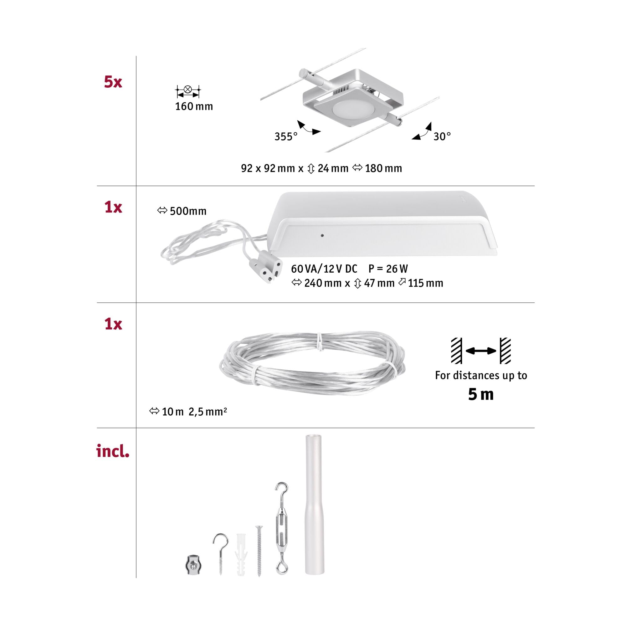Paulmann Wire Systems Set MacLED 5x4,5W Chrom matt