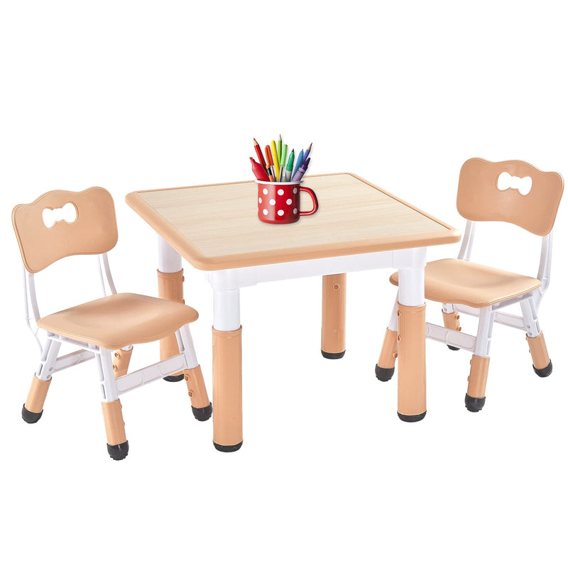 FUNLIO Kindertisch mit 2 Stühlen Set, Kindersitzgruppe Höhenverstellbar für Kinder im Alter von 3-8 Jahren, Leicht Abwischbarer Maltisch für Klassenzimmer/Kindergärten, CPC-Geprüft (3-Teilig)