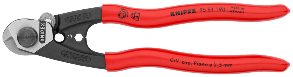 KNIPEX Drahtseilschere geschmiedet mit Kunststoff überzogen 190 mm, 95 61 190