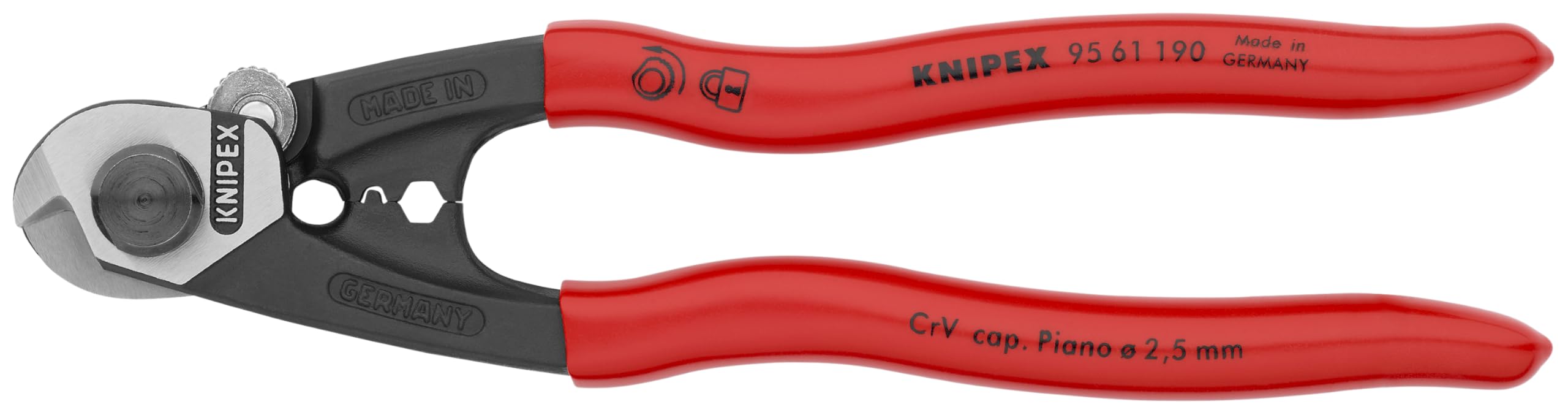 KNIPEX Drahtseilschere geschmiedet mit Kunststoff überzogen 190 mm, 95 61 190