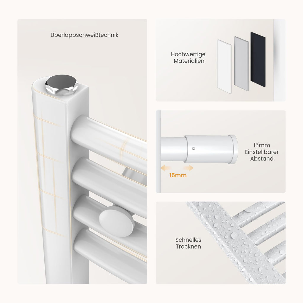 EMKE WiFi Badheizkörper Elektrisch 750x600 mm - Gebogen Handtuchheizkörper Elektrisch, Elektrischer Handtuchwärmer Handtuchtrockner Handtuch Heizkörper Bad mit Thermostat und Heizstab - 300W, Weiß