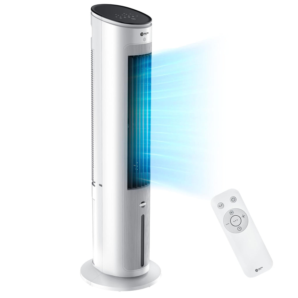 Balter VT-09-WH 5in1 Turmventilator, Ventilator mit Wasserkühlung, Luftkühler, Luftbefeuchter, Luftreiniger, Ionisator, Fernbedienung, Timer, 4L, 55W