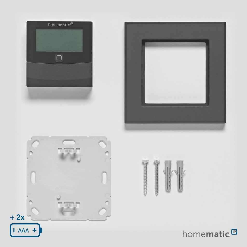 Homematic IP Smart Home Temperatur- und Luftfeuchtigkeitssensor mit Display – innen, anthrazit, steuert Heizkörper/Fußbodenheizung per App, Alexa, Temperaturmessung, Energie sparen, 160551A0