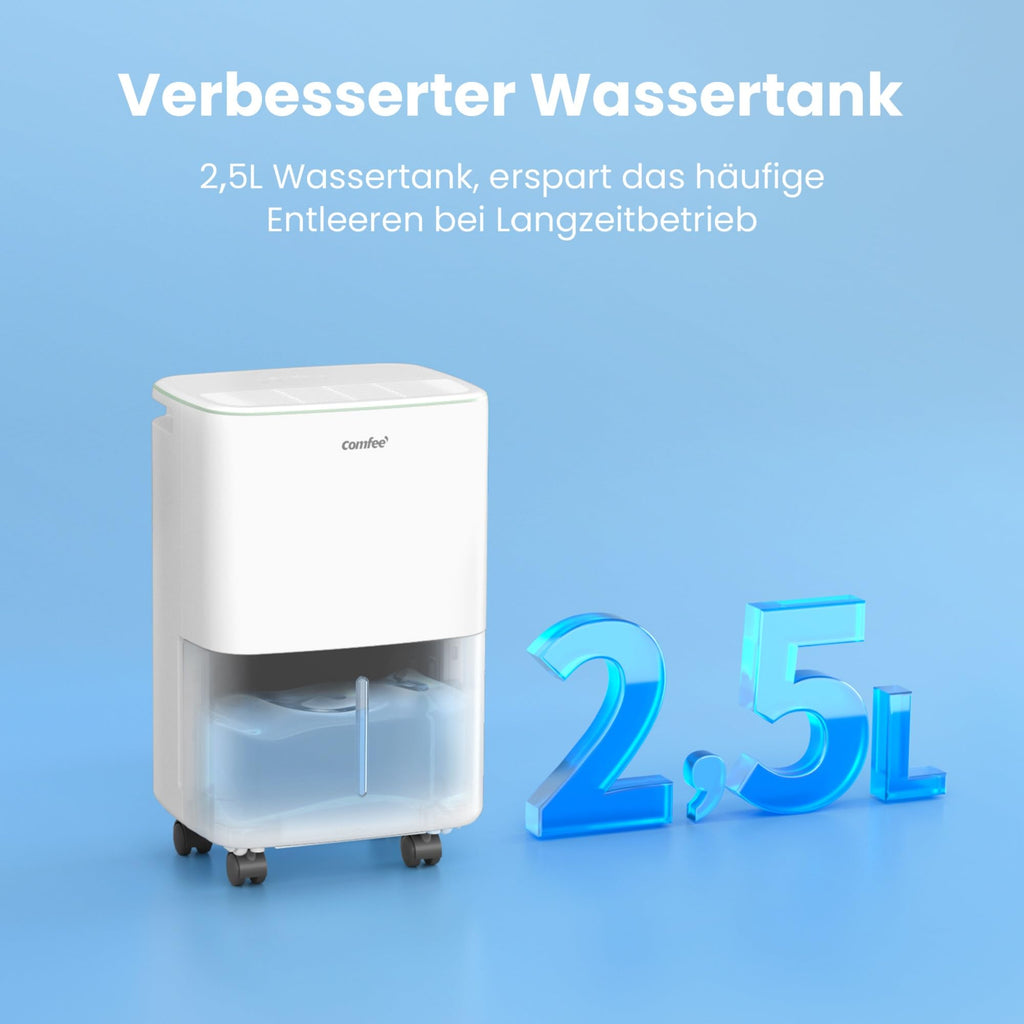 COMFEE Luftentfeuchter 12 Liter/Tag, Geeignet für Räume von ca. 50 Kubikmetern (20 Quadratmetern), Automatische Abtauung, Kindersicherung, Geräuschreduzierung, Kältemittel R290, CDDOE-12DEN7-QA3(EU)