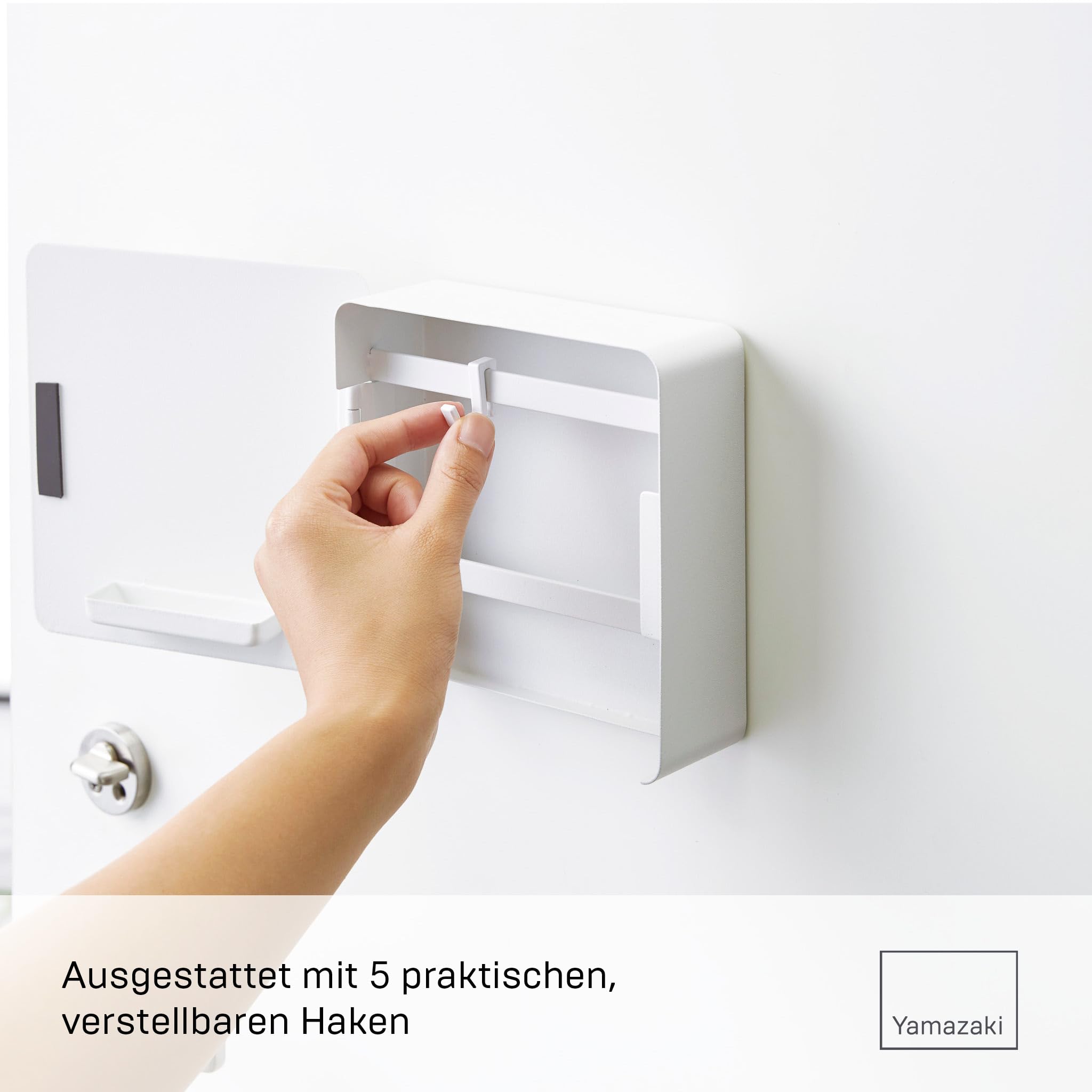 Yamazaki 4799 TOWER Magnetischer Schlüsselkasten, weiß, Stahl, minimalistisch, 15.8 x 5.5 x 15.8 cm