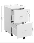 VASAGLE Doppel-Schubladenschrank mit 2-Schubladen, abschließbarer Aktenschrank, mobiler Sockel mit verstellbaren Hängeschienen, weiß LCD027W46