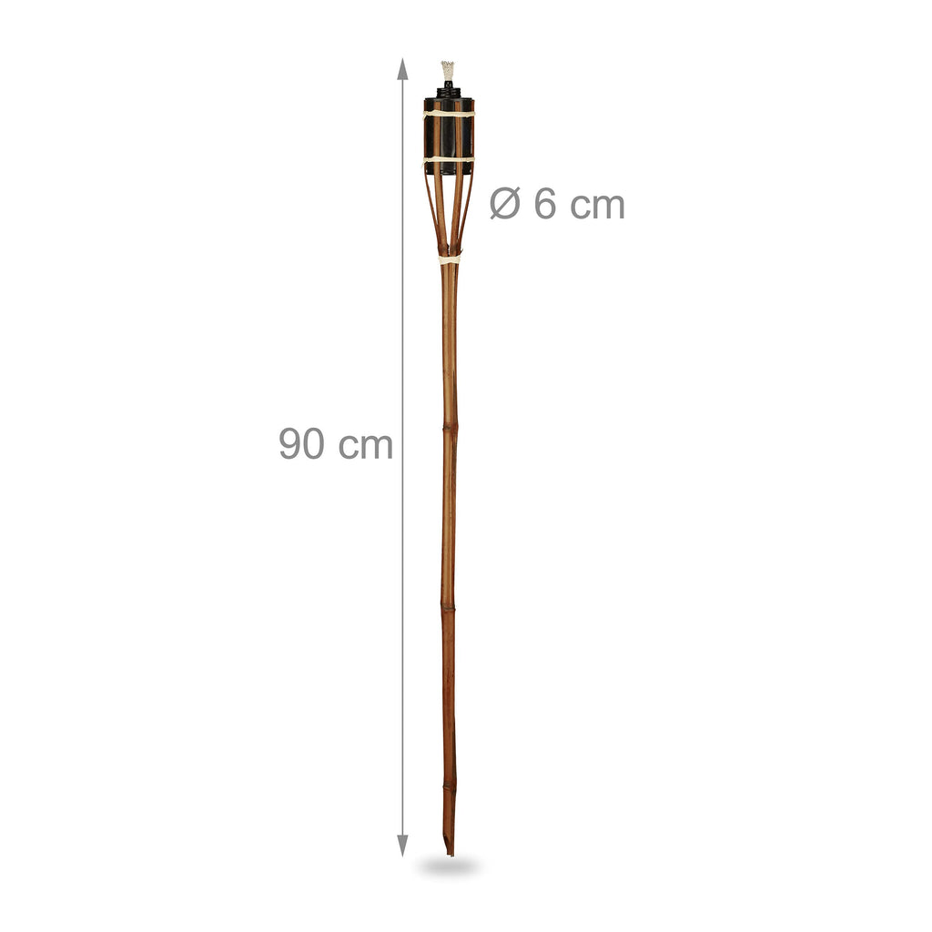 Relaxdays Gartenfackeln, 10er Set, Bambus, Ölfackeln für draußen, Outdoor Fackeln mit Ersatzdocht, Höhe: 90 cm, braun