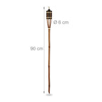 Relaxdays Gartenfackeln, 10er Set, Bambus, Ölfackeln für draußen, Outdoor Fackeln mit Ersatzdocht, Höhe: 90 cm, braun