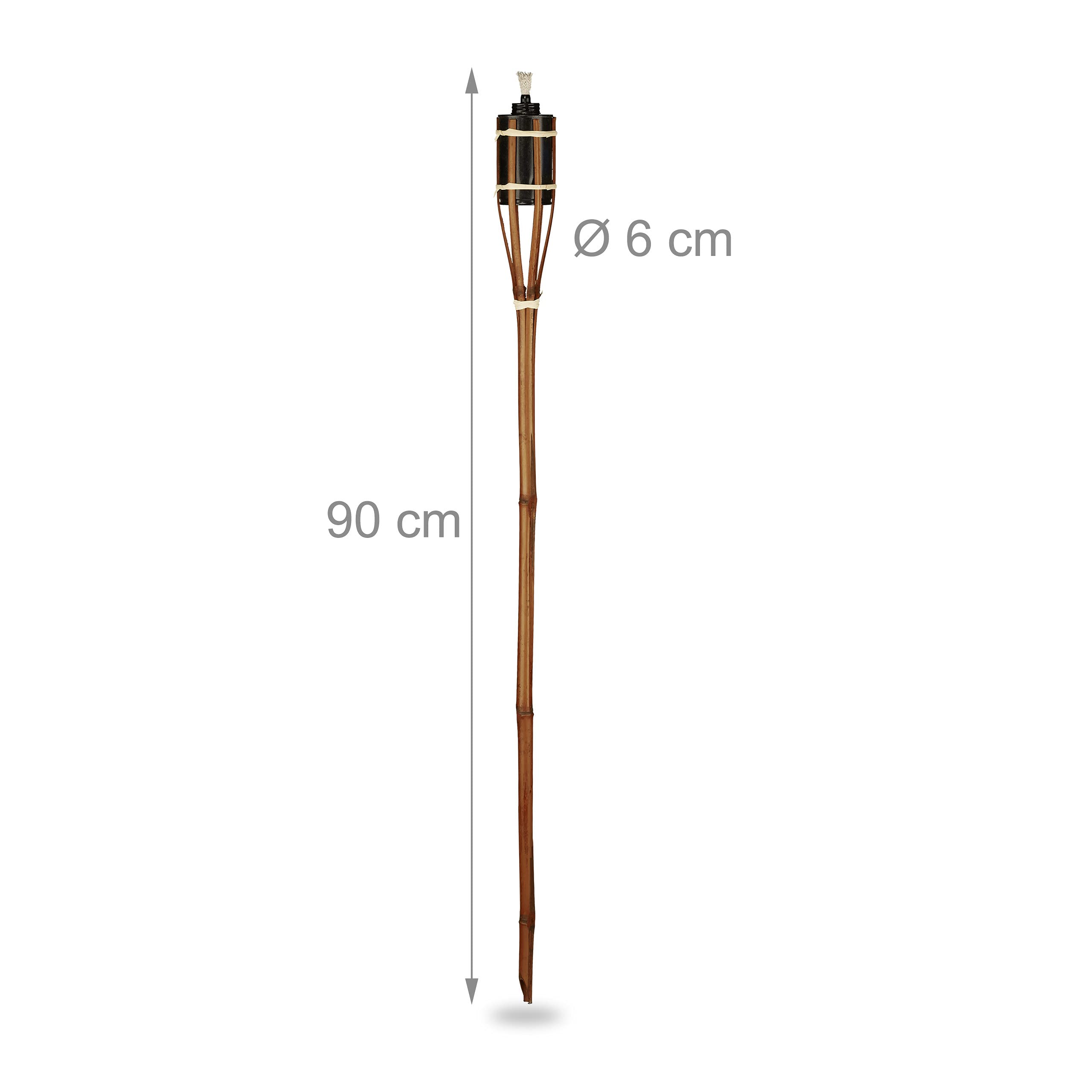 Relaxdays Gartenfackeln, 10er Set, Bambus, Ölfackeln für draußen, Outdoor Fackeln mit Ersatzdocht, Höhe: 90 cm, braun