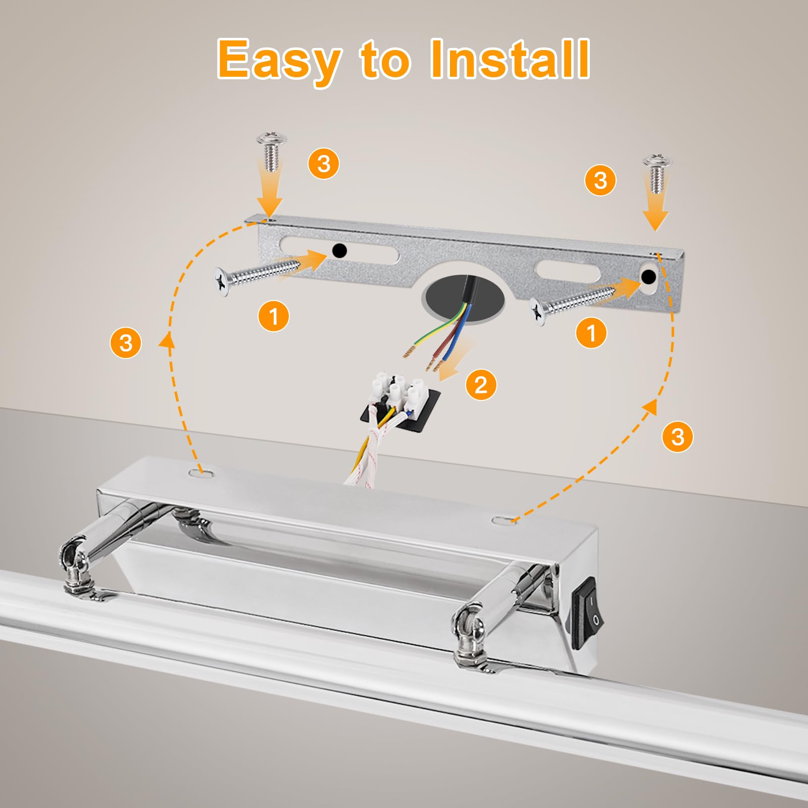 Dehobo LED Spiegelleuchte Bad 42CM 9W - Spiegellampe Badezimmer mit Schalter IP44 Wandbeleuchtung Neutralweiß 4000K 730LM für Badzimmer - Badleuchte Badspiegel Lampe Edelstahl Spiegel Schminklicht