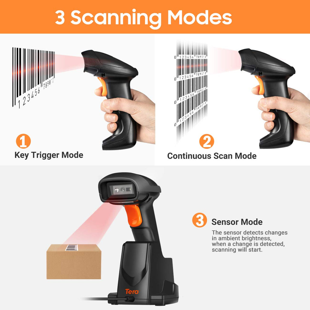 Tera Pro Extreme Leistung 1MP-Kamera Barcodescanner QR 2D 1D Bluetooth Barcode Scanner Wireless 2,4G mit USB Ladestation Hochauflösendes Scannen, HW0007