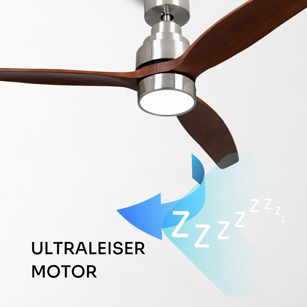 Mellerware - Deckenventilator mit Fernbedienung Brizy Bright | 45 W | 6 Geschwindigkeiten | Ultra leise | 3 Flügel 132 Durchmesser | Sommer-Winter-Funktion | Timer | LED | Darkwood