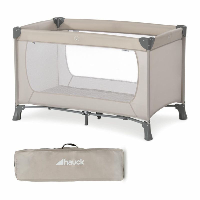 hauck Kinderreisebett Dream N Play ab Geburt bis 15 kg, Klein Zusammenklappbar inkl. Tragetasche und Faltboden, Liegefläche 120 x 60 cm (Beige)