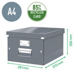 Leitz Click & Store Aufbewahrungsbox mit Deckel Mittel-Groß, Box für Unterlagen bis A4 im Büro u. Haushalt, Transportbox aus 85 % recycelter Premium-Hartpappe, Stabile Metallgriffe, Gelb, 60440016