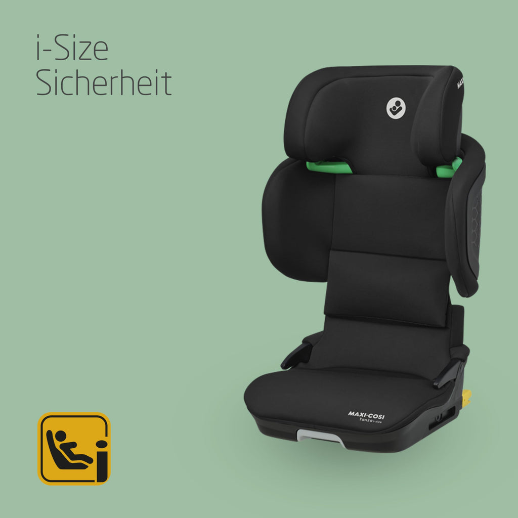 Maxi-Cosi Tanza i-Size, Klappbarer Kindersitz, 3,5-12 Jahren, 100–150 cm, 10 Kopfstützenpositionen, Tragbarer Reiseautositz, G-CELL Seitenaufprallschutz, Umweltfreundliche Produktion, Full Black