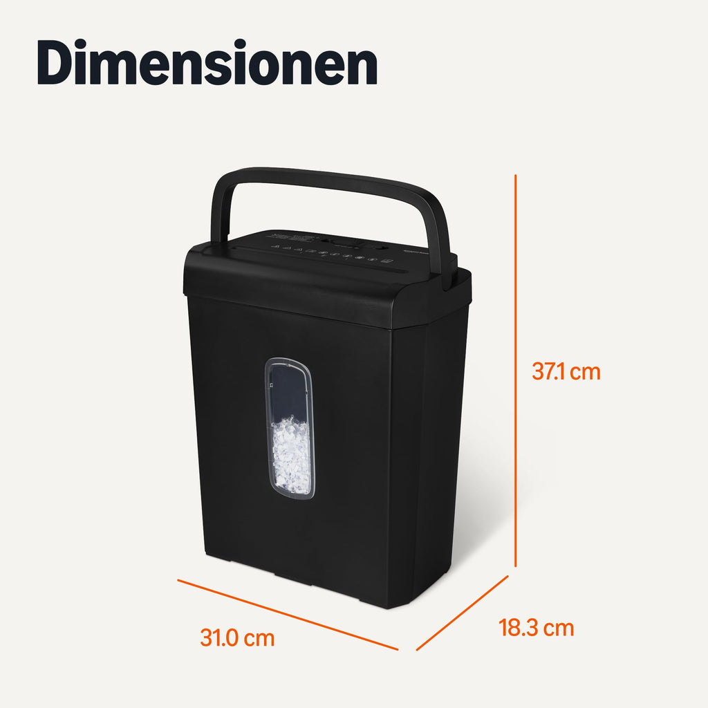 Amazon Basics 6-Blatt-Papierschredder mit Kreuzschnitt und Kreditkartenschredder, 14 l, schwarz