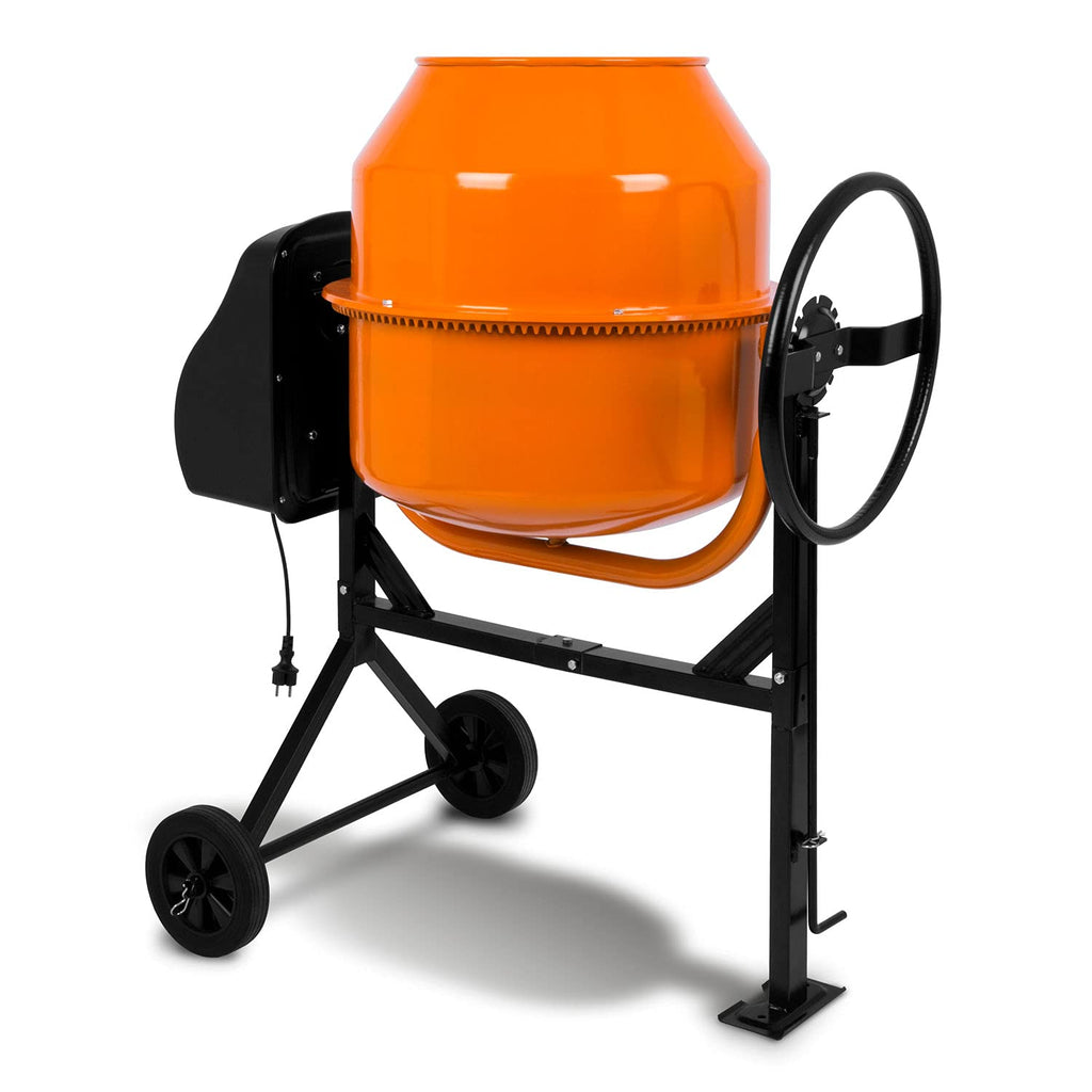 EBERTH 140L Betonmischer Elektrisch Mobil, 550W Motor, Gestell, Trommel und Zahnkranz aus Stahl, feststellbares Handrad, breite Fußplatte, Profi Zementmischer, Trommel schwenkbar, Einfache Bedienung