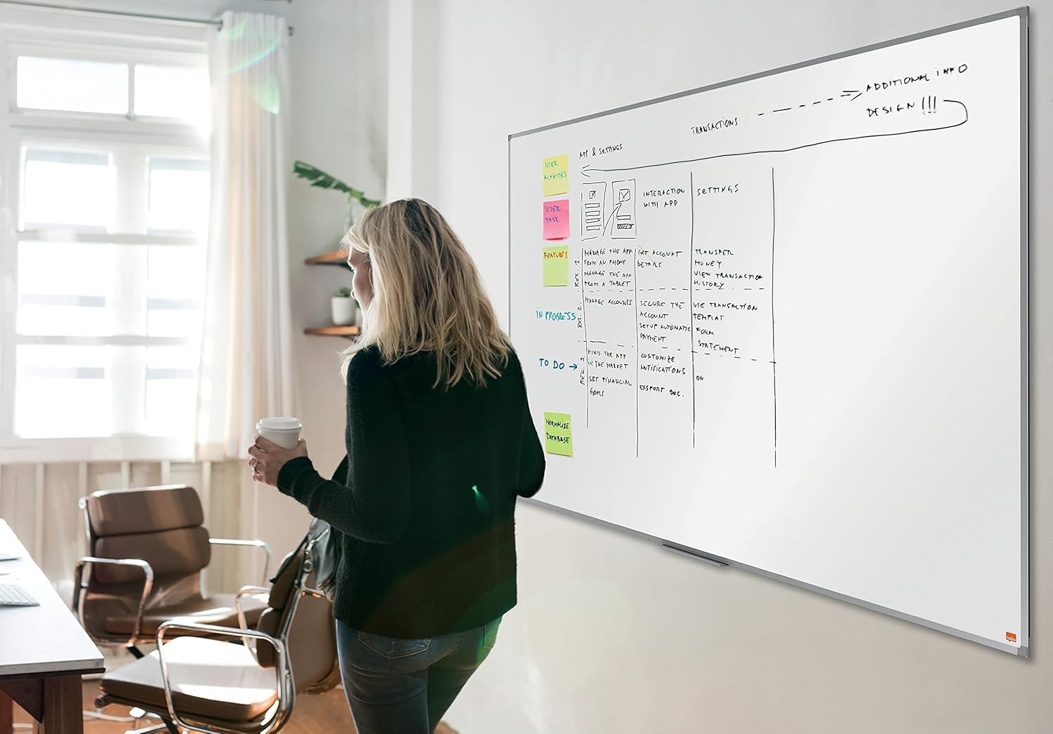 Nobo Amazon Exclusive Stahl-Magnettafel 240 x 120 cm – Trocken abwischbare Memotafel mit Aluminiumrahmen und Stifthalter, magnetische Wandtafel für Büro, Zuhause, Klassenzimmer