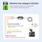 Azdome hardwire kits, Typ-C-USB-Hardwire-Kit 12V-24V bis 5V/2.5A Hardwire-Kit mit Niederspannungsschutz 12ft Auto-Dashcam-Ladegerät Netzkabel für Dashcam GPS-Stromversorgung Radarwarner