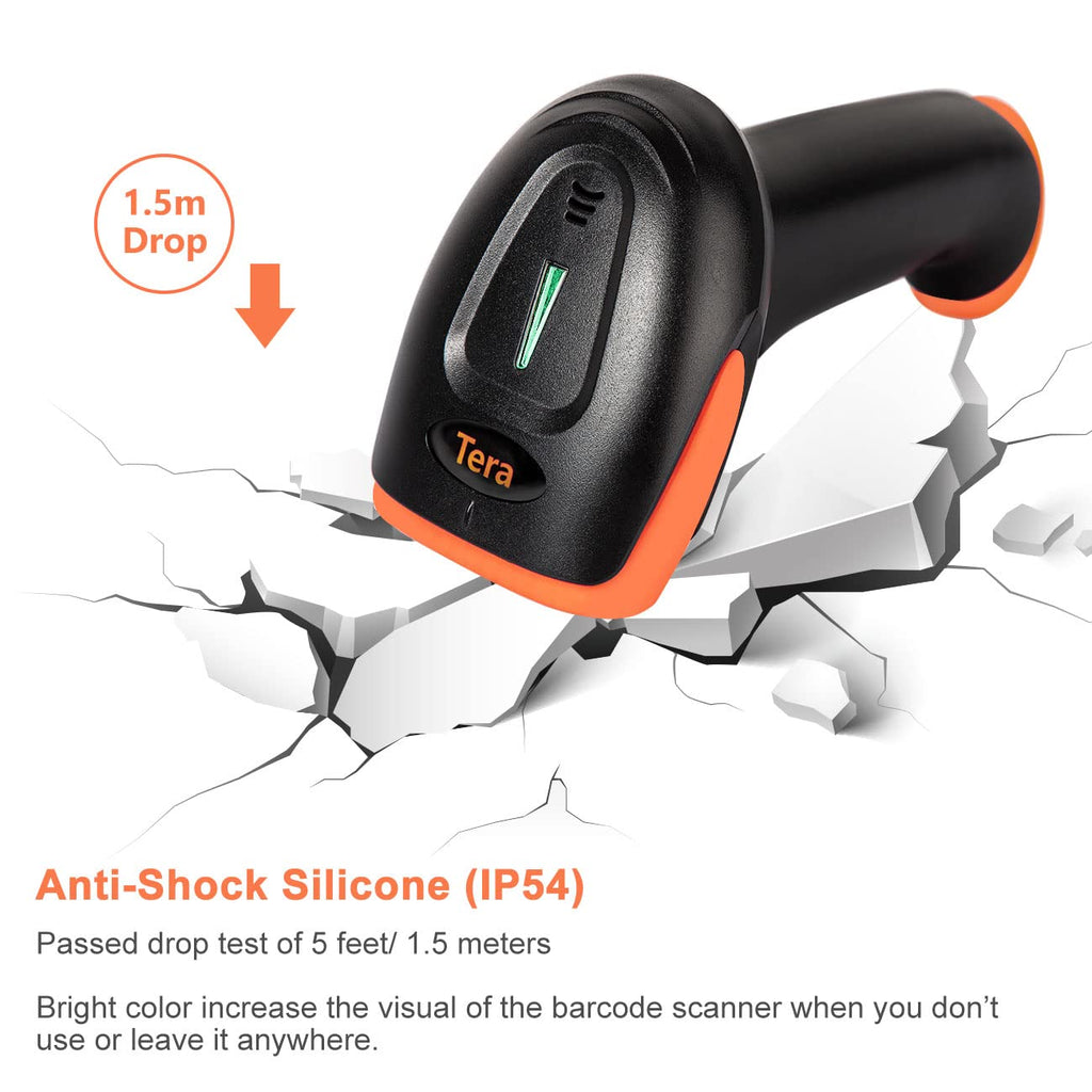Tera Barcode-Scanner 1D 2D QR 3 in 1 Wireless 2.4 GHz/Bluetooth/USB Wired Barcode-Lesegerät mit Ständer/Halterung, HW0001