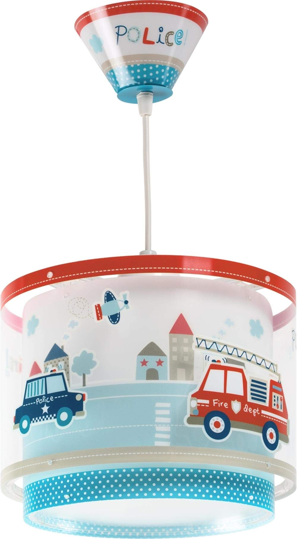 DALBER Kinderleuchte Pendelleuchte POLIZEI Deckenleuchte Kinderzimmer Kinderlampe, Blau, 26.5 x 26.5 x 21 cm