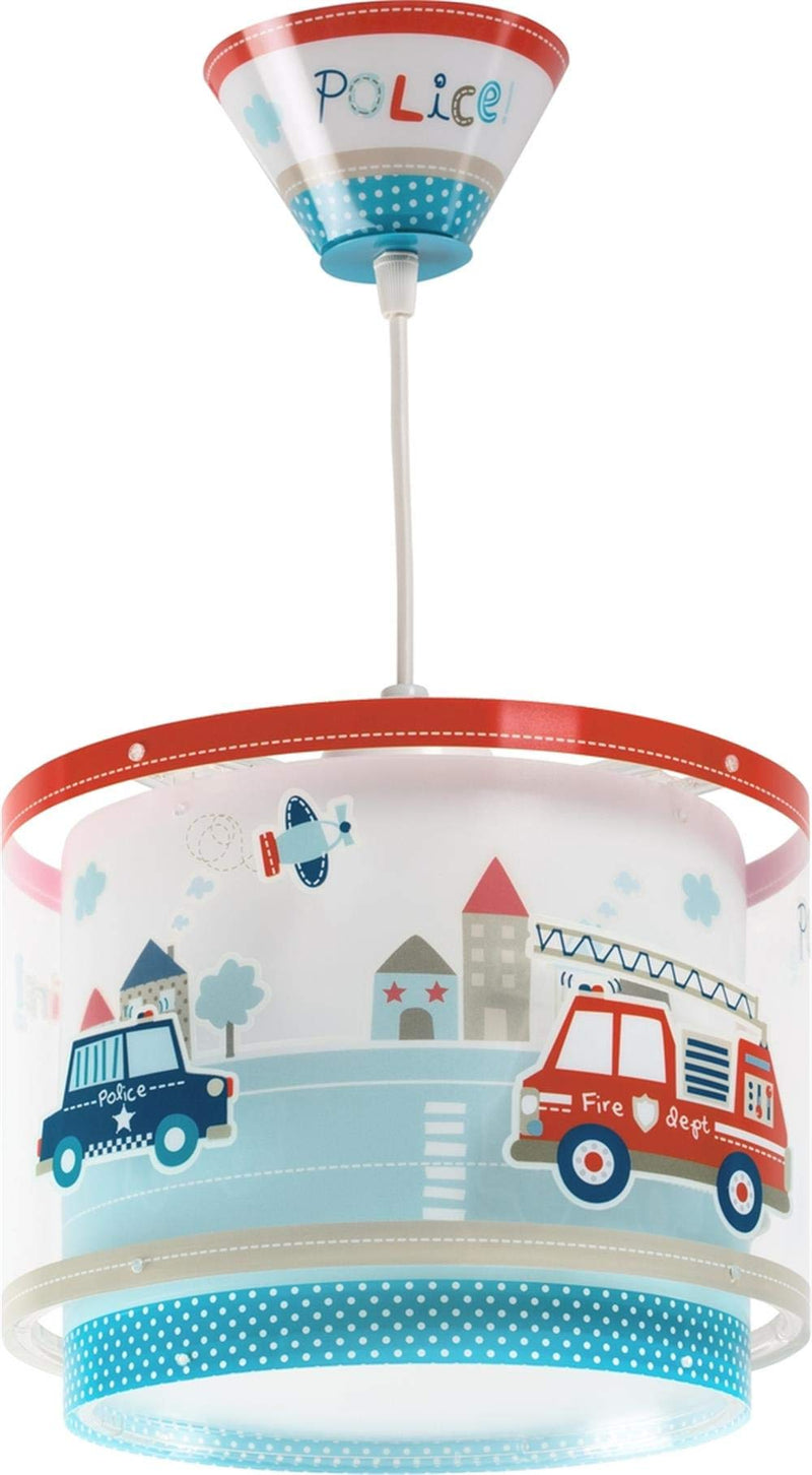 DALBER Kinderleuchte Pendelleuchte POLIZEI Deckenleuchte Kinderzimmer Kinderlampe, Blau, 26.5 x 26.5 x 21 cm
