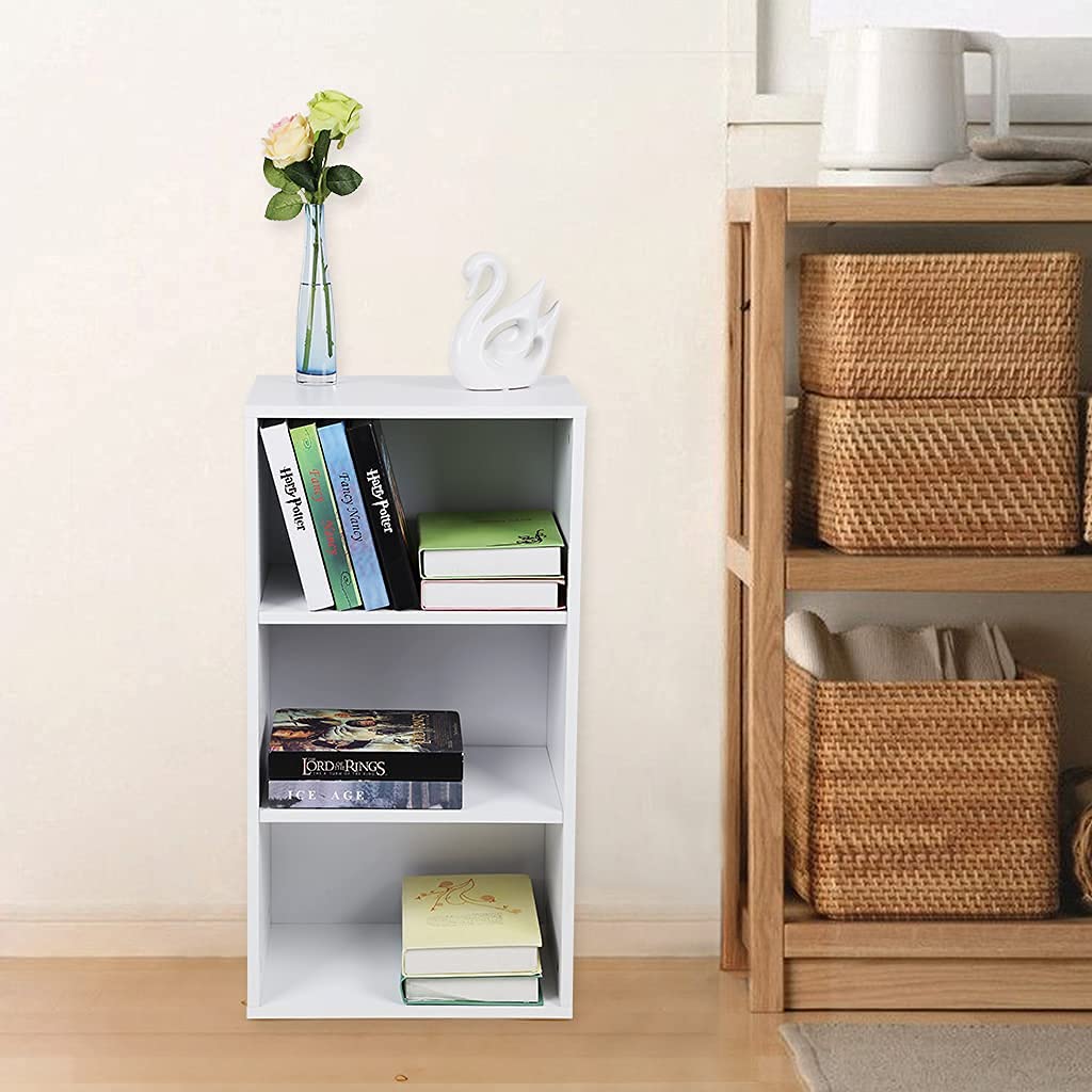 VASAGLE Bücherregal, Regal mit 3 Fächern, Standregal, mit höhenverstellbaren Ablagen, für Wohnzimmer, Kinderzimmer, Büro, 24 x 40 x 93 cm, weiß LBC103W