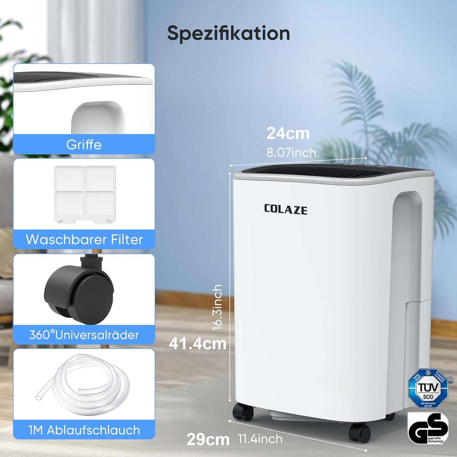 COLAZE Luftentfeuchter, 12L/24h Luftentfeuchter Elektrisch, Geeignet für Raumgrößen bis zu 120m³(30m²), Leiser Entfeuchter mit Digitalanzeige, Raumentfeuchter für Keller Schlafzimmer Bad