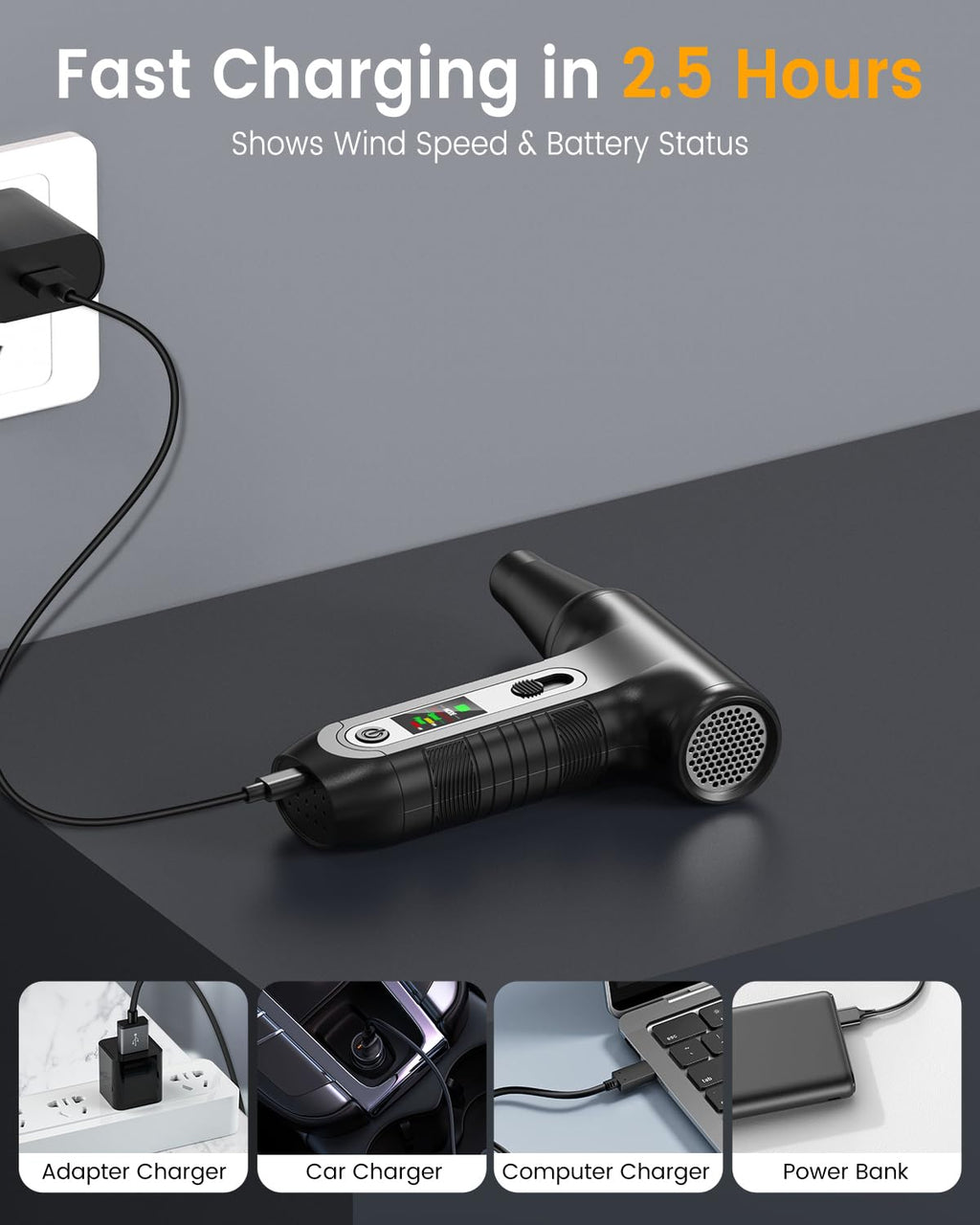 Elektrische Staubgebläse mit HD-Display - Electric Air Duster 200000 RPM mit LED-Licht, Mini-Gebläse mit Akku, Druckluftspray PC Reinigung, Luftgebläse für Tastatur, Haus, Outdoor, Auto, W06, Schwarz