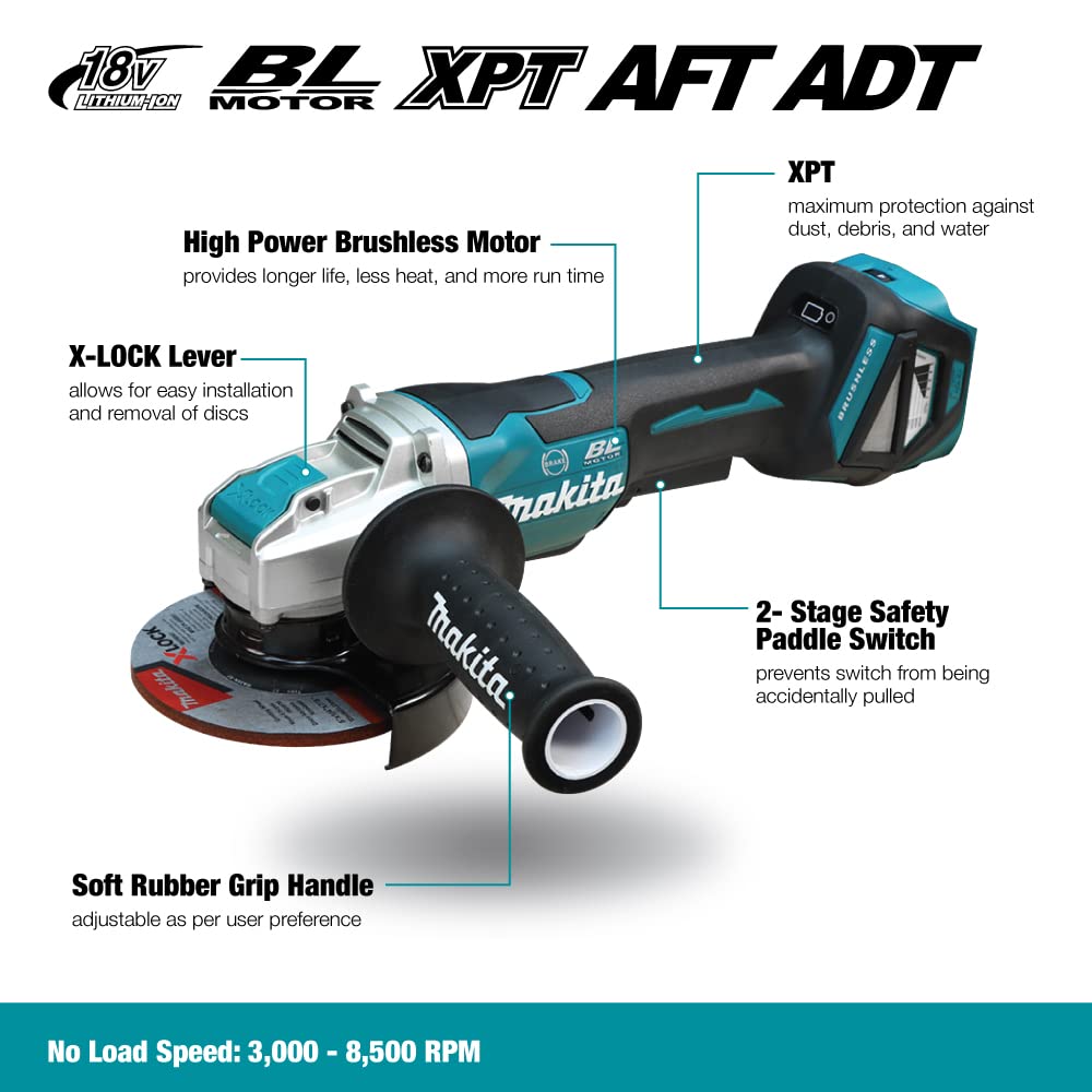Makita DGA519Z 18 V Li-Ion LXT 125 mm bürstenloser X-Lock-Winkelschleifer – Batterien und Ladegerät nicht im Lieferumfang enthalten