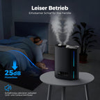 AROEVE 6L Luftbefeuchter Schlafzimmer, Aroma Diffusor, Ultraschall Top-Fill Luftbefeuchter für Baby Kinderzimmer, Pflanzen, 60h leise Raumbefeuchter, intelligente Luftfeuchtigkeitskontrolle, Schwarz