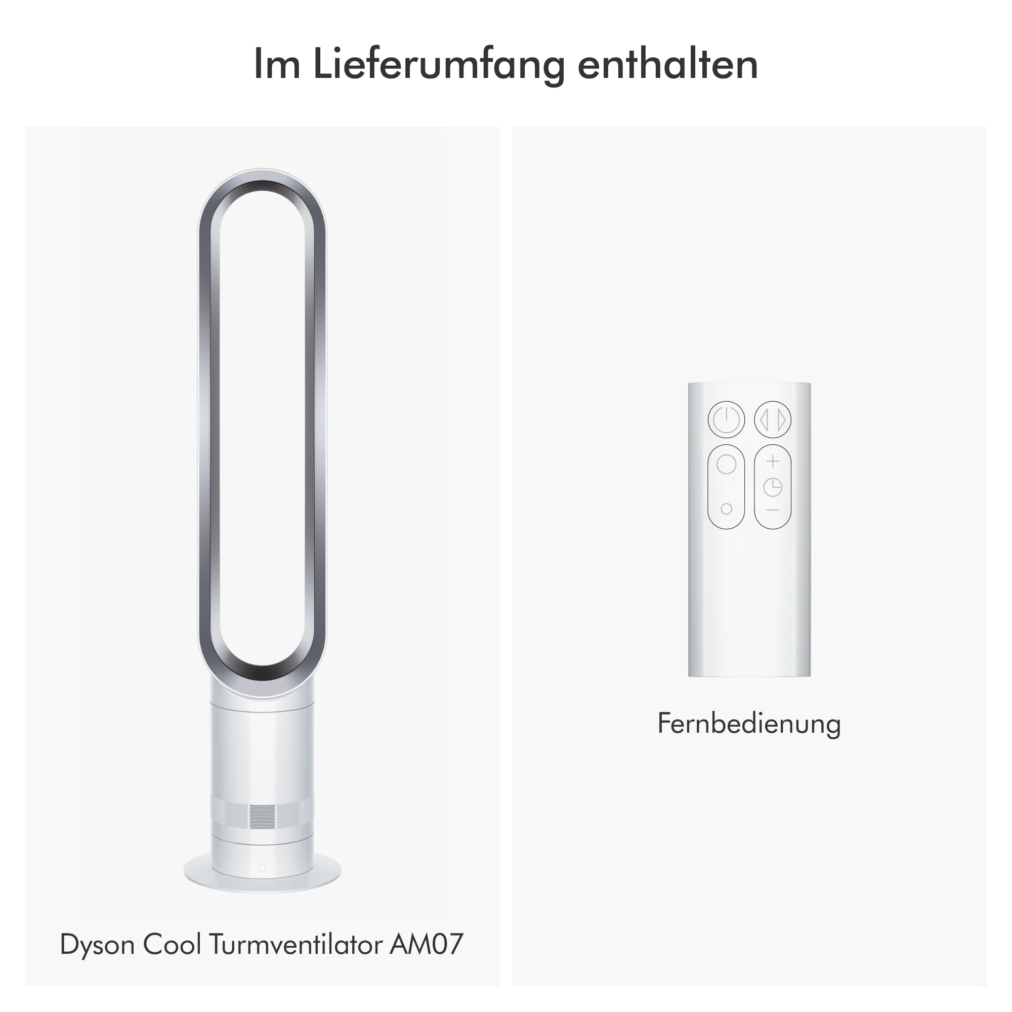Dyson Coolᵀᴹ Turmventilator AM07 Air Multiplier™ Turmventilator, Leistungsstarker, bladeless Ventilator mit Air Multiplier™ Technologie (Weiß/Silber)