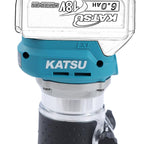 KATSU FIT-BAT 18V/21V Brushless Akku-Oberfräse Holzfräse Kantenfräse mit Trimmer-Basis, 3 Spannzangen 1/4", 6 mm und 8 mm, Ohne Akku und Ladegerät 102770