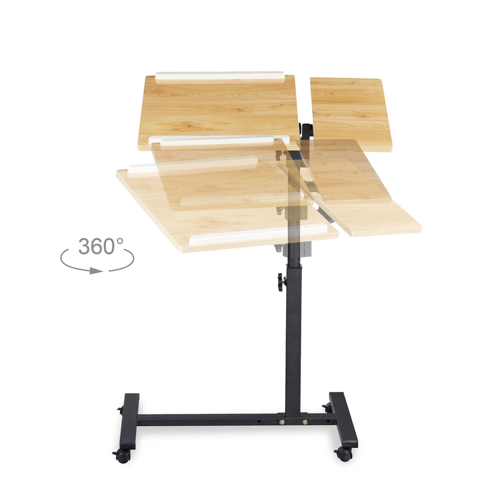 Relaxdays Laptoptisch höhenverstellbar HBT 95 x 60 x 40 cm Notebook Ständer auch für Linkshänder Sofatisch Beistelltisch mit bremsbaren Rollen mit Ablage für Maus mit 2 Stopp-Leisten, Eiche, gelb