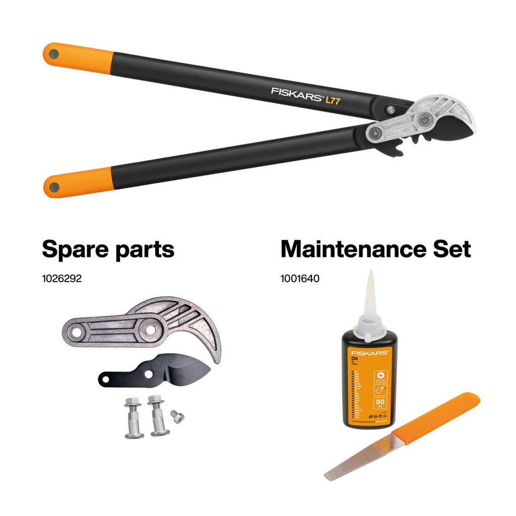 Fiskars PowerGear Amboss-Getriebeastschere für trockene Zweige und Äste, Schneide und stumpfes Gegenstück, Antihaftbeschichtet, Gehärteter Präzisionsstahl, Länge: 69 cm, Schwarz/Orange, L77, 1000583