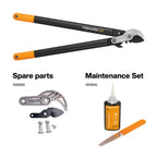 Fiskars PowerGear Amboss-Getriebeastschere für trockene Zweige und Äste, Schneide und stumpfes Gegenstück, Antihaftbeschichtet, Gehärteter Präzisionsstahl, Länge: 69 cm, Schwarz/Orange, L77, 1000583
