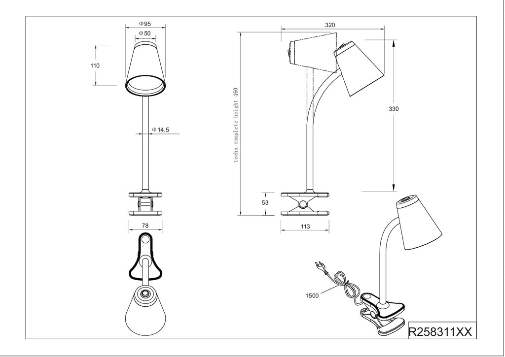 Reality Leuchten LED Klemmleuchte Pongo R25831143, Kunststoff Warm beige, Holznachbildung, inkl. 4.5 Watt LED, Flexarm