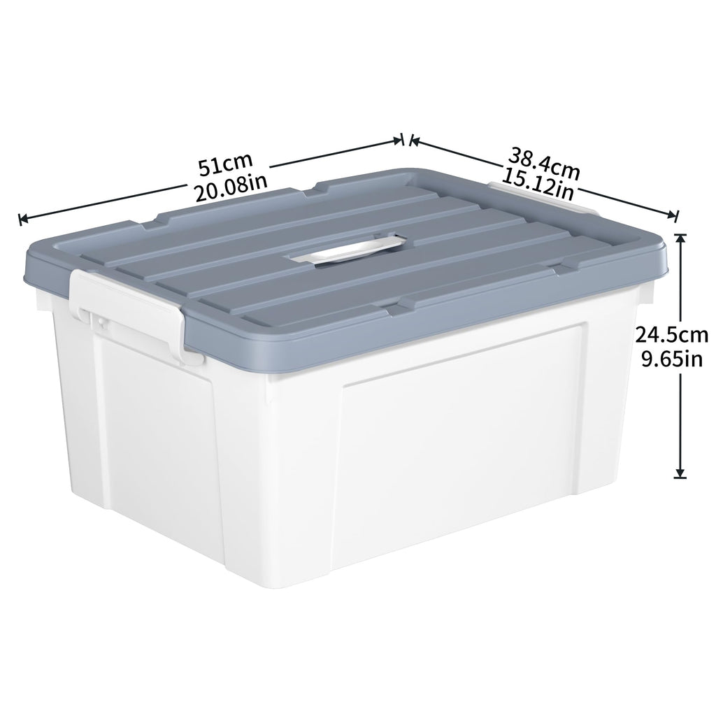 Cetomo 35L*6 Aufbewahrungsboxen, Tragbare Plastikboxen mit Deckeln, Organizer-Behälter mit Griff und Clips, Stapelbar, Ineinander Nestbar, für Zuhause und Büro, Weiß, 35L-6er Pack